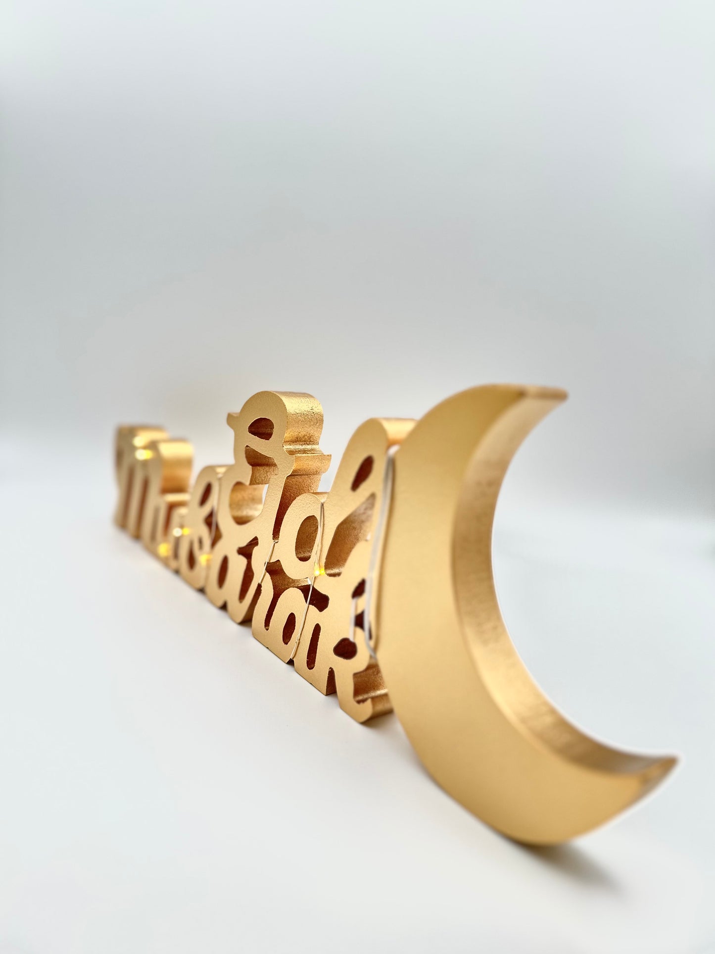 Eid Mubarak Wooden Tabletop with lights - Gold