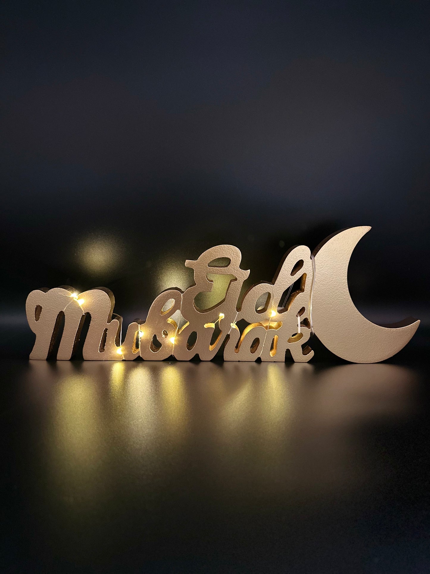Eid Mubarak Wooden Tabletop with lights - Gold