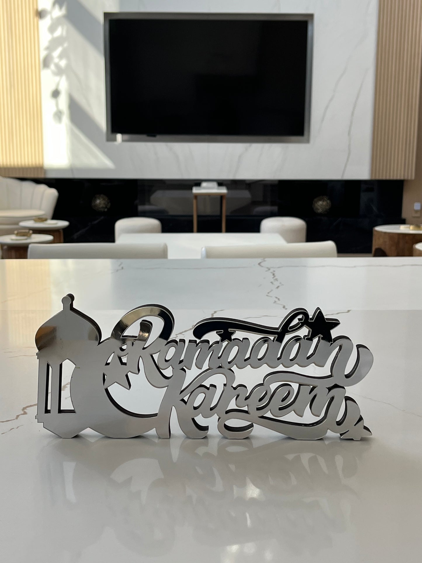 Ramadan Kareem Wooden Acrylic Tabletop - Silver
