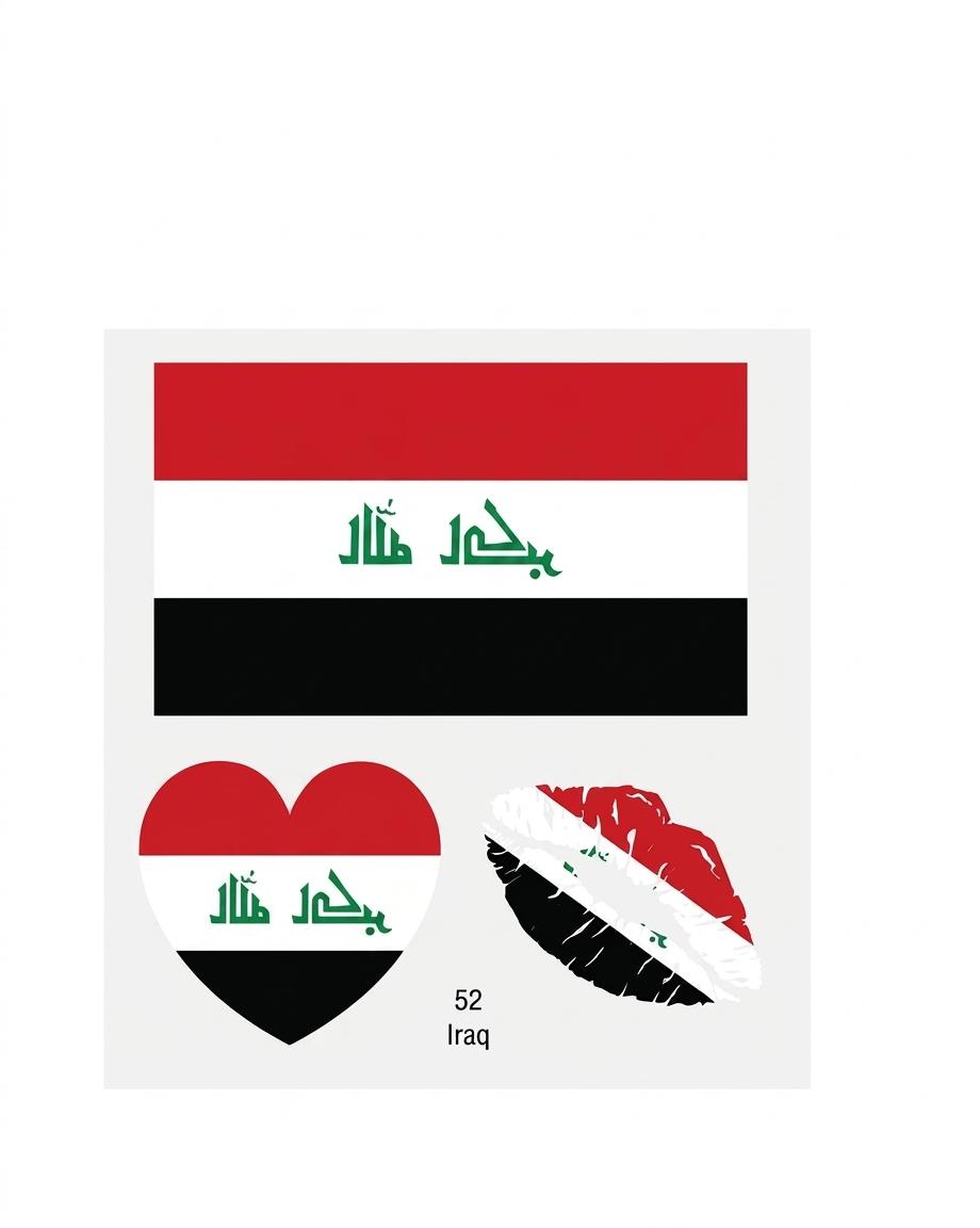 Iraq Flag Temporary Tattoo Sheet