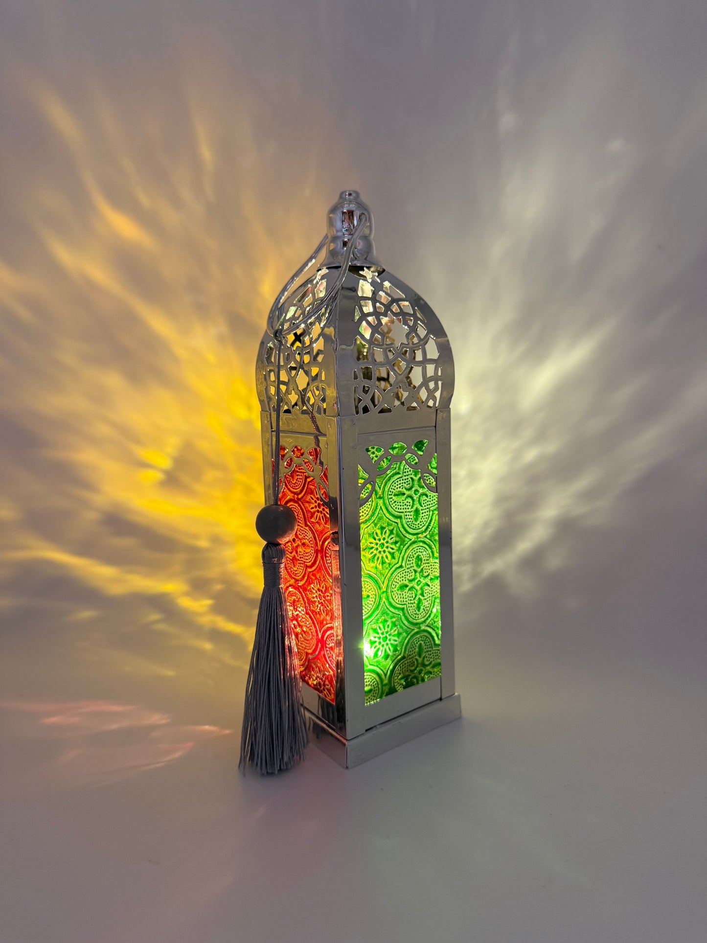 Lantern with stained glass and tealight - Silver