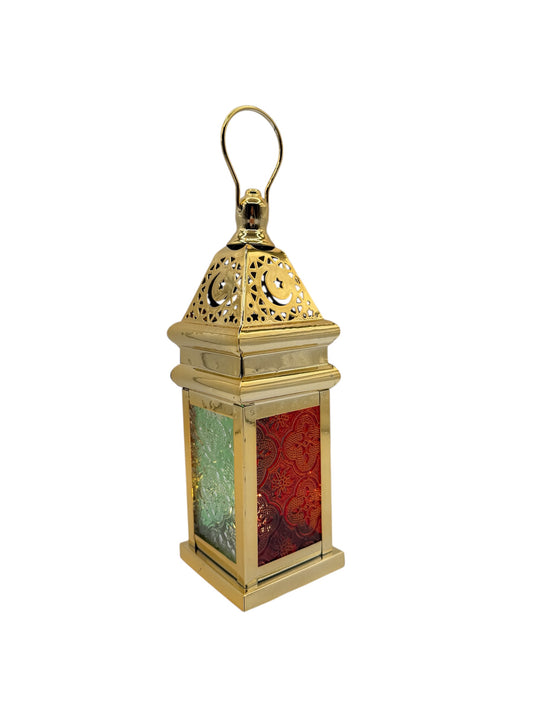 Lantern with stained glass and tealight - Gold