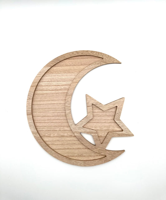 Wooden Dessert Tray - Moon and Star Design