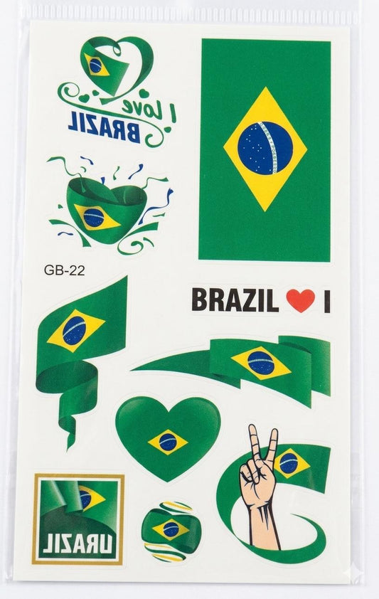 Brazil Flag Temporary Tattoo Sheet