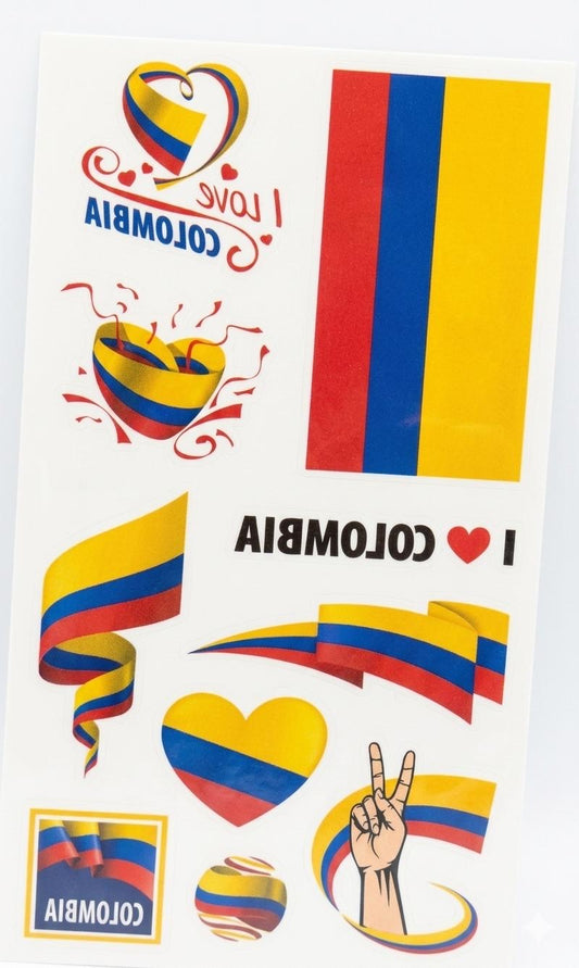 Colombia Flag Temporary Tattoo Sheet
