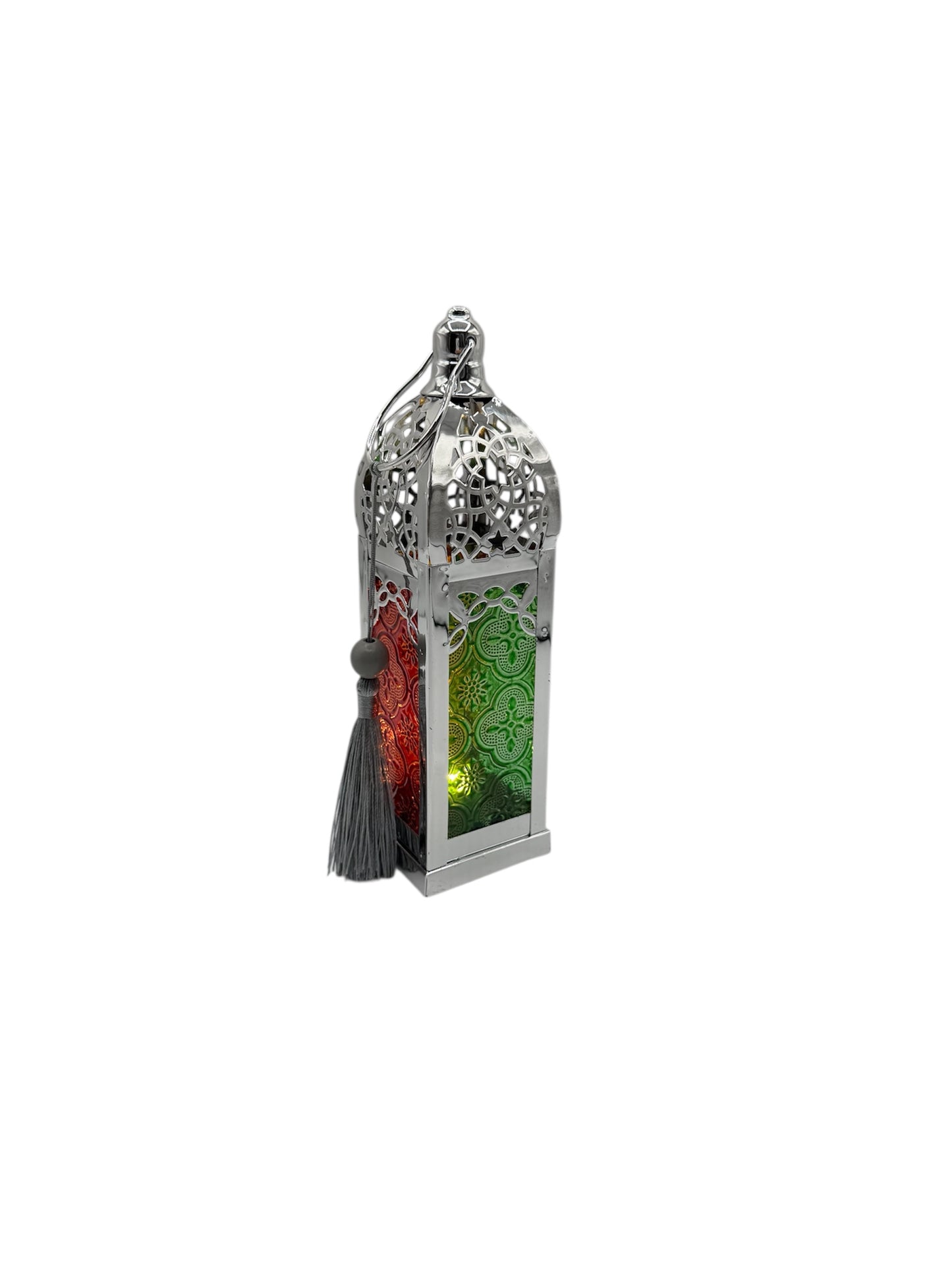 Lantern with stained glass and tealight - Silver
