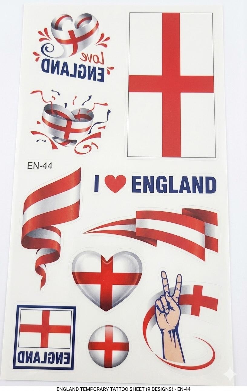 England Flag Temporary Tattoo Sheet