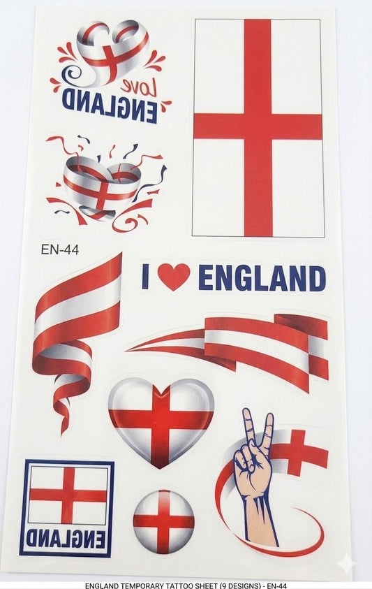 England Flag Temporary Tattoo Sheet