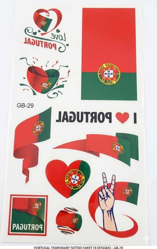 Portugal  Flag Temporary Tattoo Sheet
