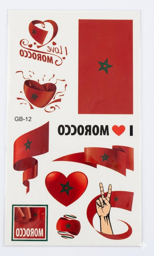Morocco Flag Temporary Tattoo Sheet