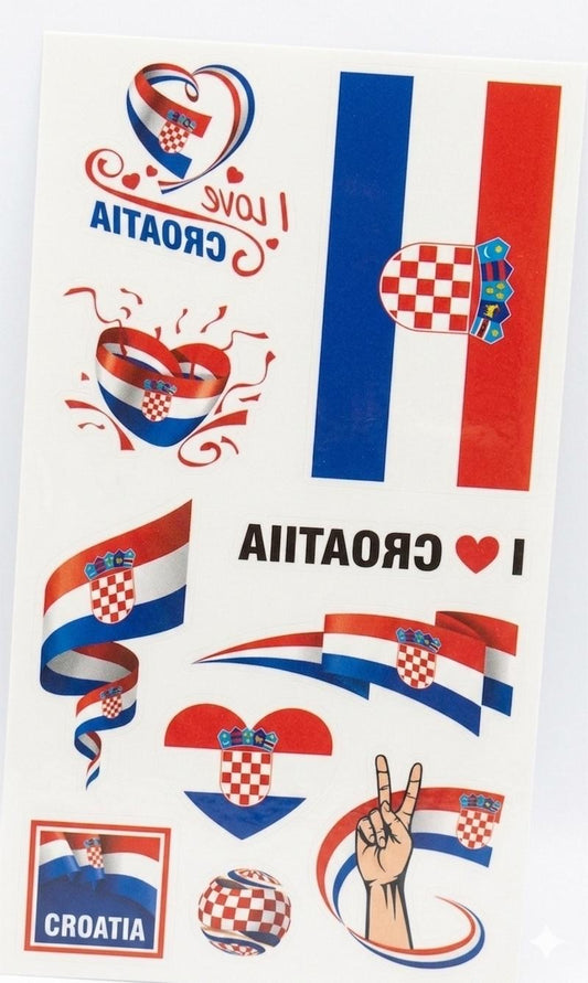Croatia Flag Temporary Tattoo Sheet