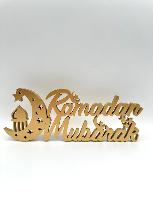 Ramadan Mubarak Tabletop Wooden Design - Gold