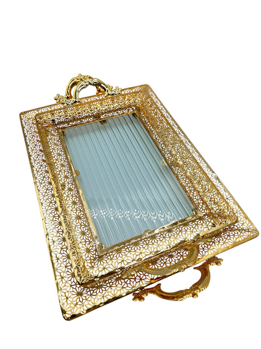 Set of Elegant Golden Ramadan Trays - 2 Pieces