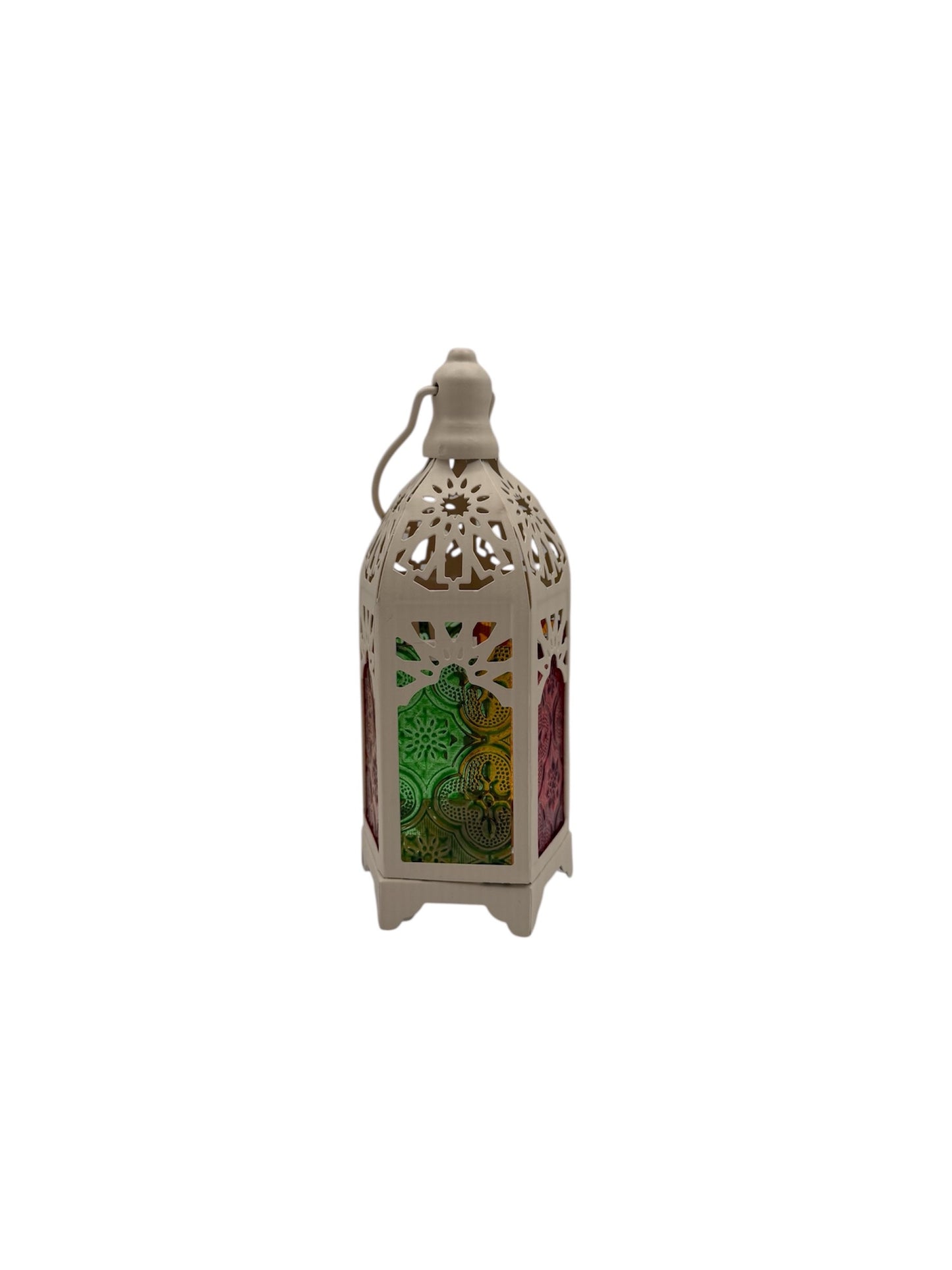 Lantern with stained glass and lights - White